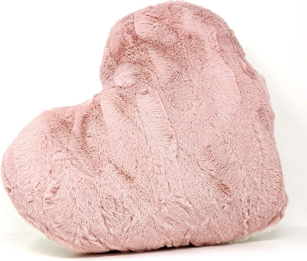 Tache Pink Heart Shaped Pillow - Faux Fur White Fleece, Super Soft Stuffed Light Blush Dusty Rose Pillow 16x14