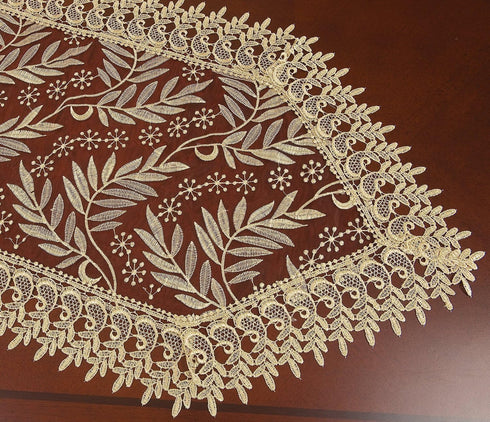 16 90 Inch Simhomsen Burgundy Lace Table Runner Embroidered Leaves Long
