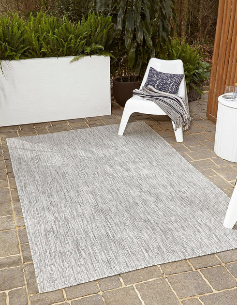 Unique Loom Collection Casual Transitional Solid Heathered Indoor/Outdoor Flatweave Area Rug (Light Gray/Ivory)