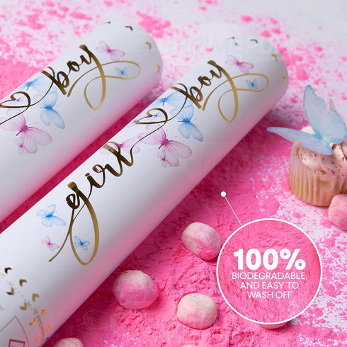 2 Pack PrimePure Gender Reveal Confetti Cannon - Biodegradable Powder Cannons Smoke Bomb - Pink, - Party Poppers Baby