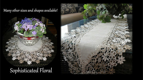 Sophisticated Floral Lace Dresser Scarf | 65" Neutral Earth Tones or Mantel Scarf