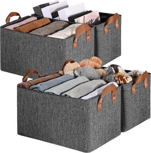 GRANNY SAYS Closet Storage Bins, Large Dark Gray Organizer Storage Baskets, 4-Pack for Bookshelf