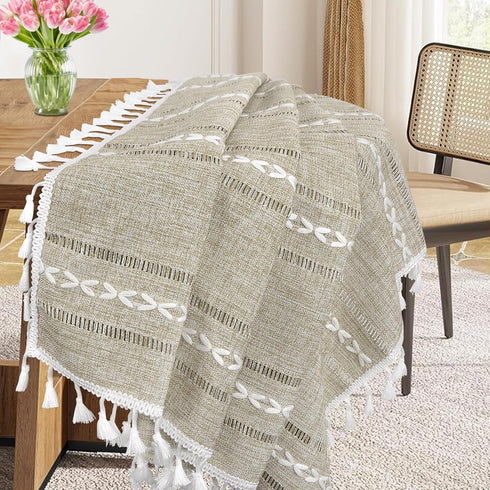36 36 inch, Small Square Tablecloth x Boho Linen Table Cover for Round Coffee Table, Side End Bedside, Nightstand Cover
