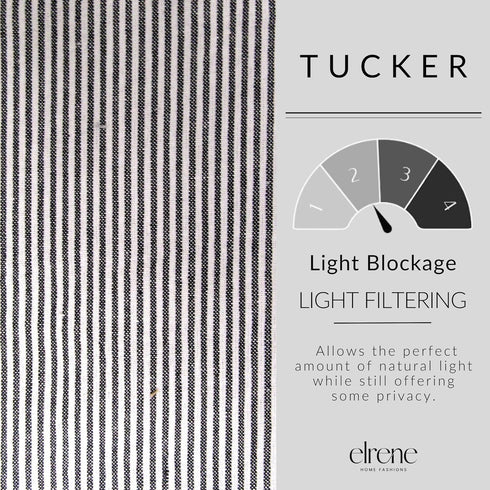 Elrene Home Fashions Tucker Ticking Stripe Window Valance for Kitchen or Bathroom, 60" x 15", Black