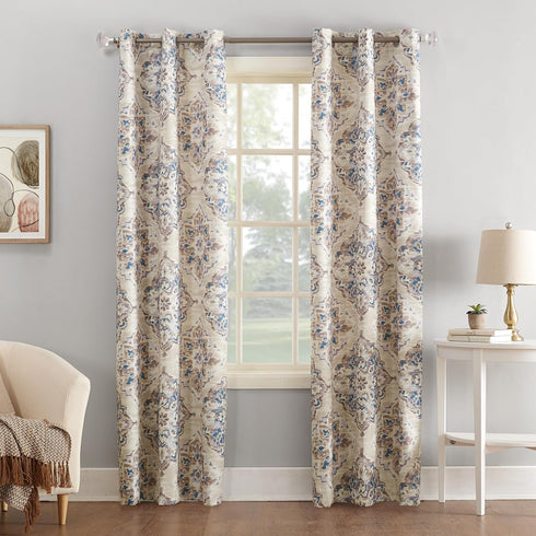 Sun Zero Regina Floral Watercolor Grommet Curtain Panel, Energy Efficient, 40" x 84", Linen