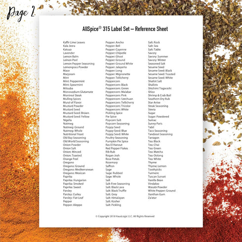 AllSpice Preprinted Water Resistant Square Spice Jar Labels - Set of 2" Labels