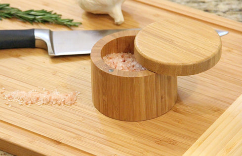 Round Bamboo Salt Box, Eco-Friendly, 100% Organic Bamboo, Professional-Grade Storage Container