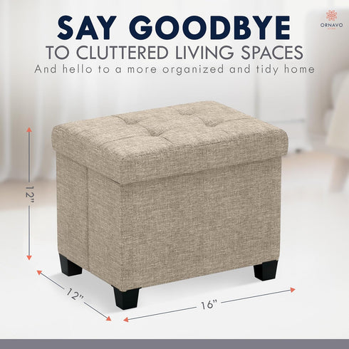 600 LB, 12 16 12, Ornavo Home Storage Ottoman Small Rectangle Ottoman with Legs, Foot Rest Stool Seat, Load up