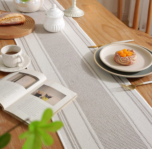 13 90 Inch Caflife Boho Table Runner Natural Stripe for Modern Farmhouse Coffee Table Decor, Rustic Woven Runner
