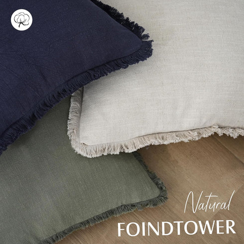 Foindtower Set of 2 Decorative Linen Fringe Throw Pillow Covers, Boho Farmhouse Cushion Cover for Couch Bed Decor