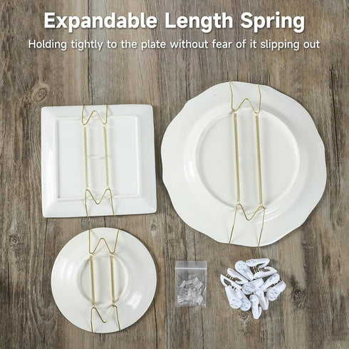 10 Piece Plate Hangers, 10 Inch Invisible Brass Wall Plate Hangers with 12 Piece Wall Hooks