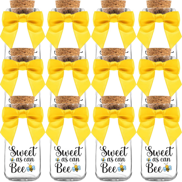 Ethisa Vintage 12 Pack Bee Party Favor Glass Bottles with Ribbons and