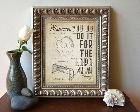 Soccer, Whatever You Do, Do it for the Lord, Colossians 3:23 Bible Verse Patent Art Print, Unframed, 8x10