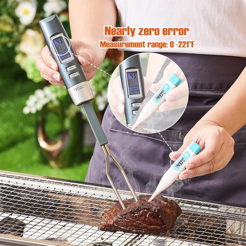 Digital Cooking Thermometer with Instant Read, Meat Thermometer Fork, Electronic Ready Alarm, LCD Display, Grill