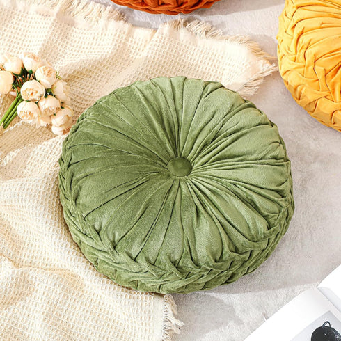 2 15'' Drydiet Pcs Round Throw Velvet Pillows Decorative Pleated Throw Pillows Diameter Accent Pumpkin Boho Chair
