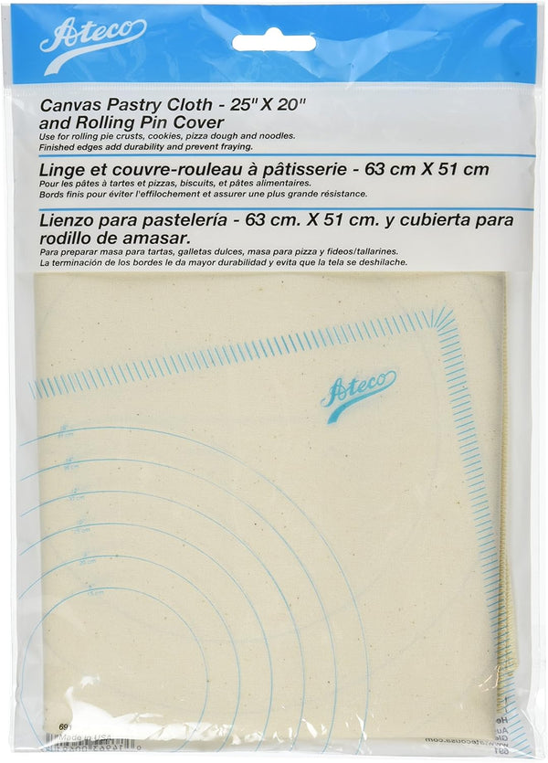 Ateco Off-White Canvas Pastry Cloth and Rolling Pin Cover, 25" x 20"