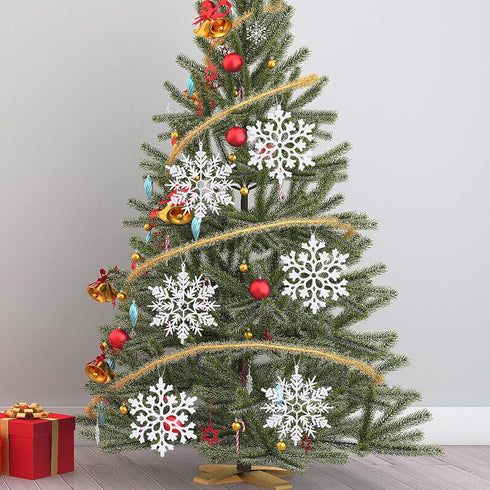 White Snowflake Ornaments - 6 Pack Large Plastic Decorations for Christmas Tree, Winter Wonderland