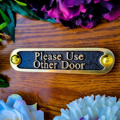 Please Use Other Door Brass Sign, Traditional Style Handmade Wall Plaque by The Metal Foundry UK