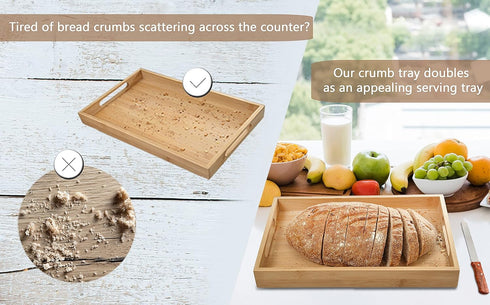 Kitchen Seven 3 Bamboo Bread Slicer with Crumb Tray Bamboo Bread Cutter for Homemade Bread, Loaf Cakes, Bagels Slicer
