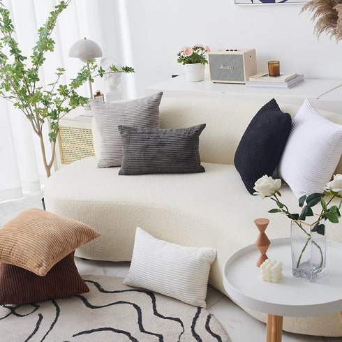 Home Brilliant 24x24 Euro Sham Spring Pillow Cover, Striped Corduroy Textured Velvet, Pure White