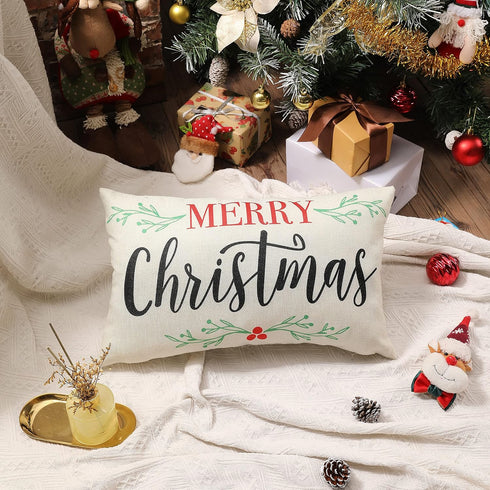 DFXSZ Merry Christmas Pillow Covers, Holly Berries Lumbar Pillowcase 12x20 Inch for Home Decoration