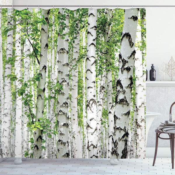Ambesonne Woodland Shower Curtain, Birch Trees in The Forest, 69" W x 70" L, Cloth Fabric Bathroom Decor