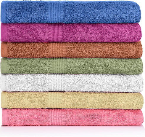 CrystalTowels 7-Pack Bath Towels - Extra-Absorbent - 100% Cotton - 27" x