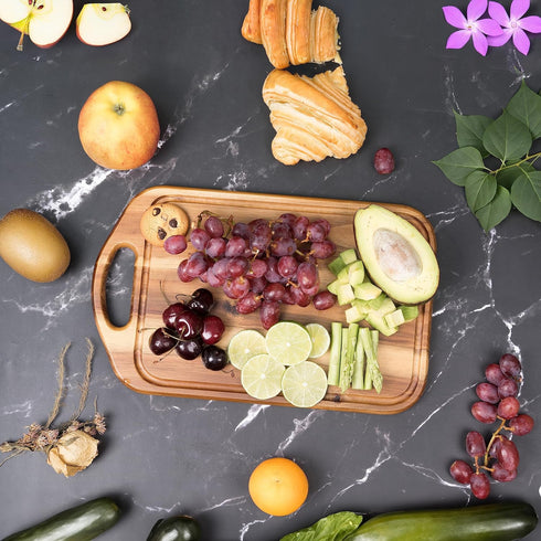 Khaya Wood Cutting Board, Japanese Style Wooden Chopping Board with Juice Groove & Handle Hole for Charcuterie