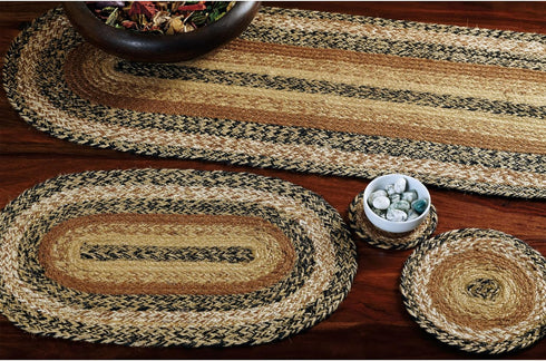 VHC Brands Kettle Grove Primitive Textured Jute Striped Round Kitchen Table Trivet, 8"
