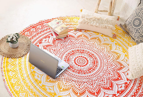 Popular Handicrafts Round Tapestry with Tassel - Hippie Mandala Bohemian Wall Hanging, 70 Inches, Green