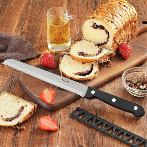 HIA Stainless Steel 8 Inch Serrated Bread Knife, Perfect for Homemade Bread and Cake, Knife Cover Included