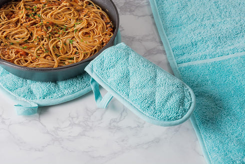 DII Basic Terry Collection Quilted 100% Cotton Pan Handle, Aqua, 3 Piece