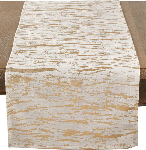 SARO LIFESTYLE Distressed Foil Metallic Design Cotton Table Runner, 16" x 72", Gold