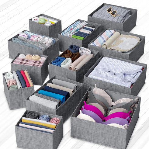 Drawer Organizer Clothes Set of 12 Grey - Dresser Organizer for Nursery, Bedroom, Closet