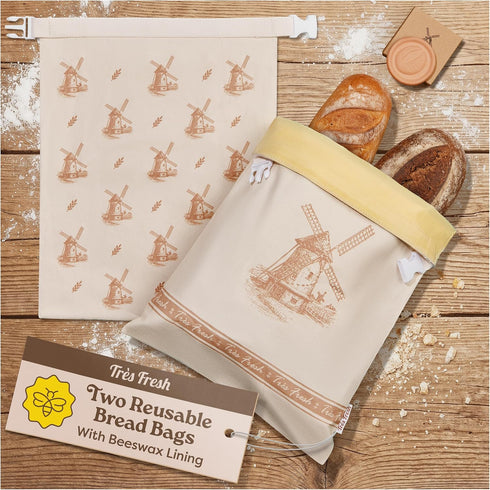 Trs Fresh (2 Pack) 17"x13" Beeswax Bread Bag for Sourdough - Reusable Waxed Bread Bags for Homemade Bread Storage