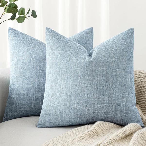 MIULEE Pack of 2 Decorative Linen Burlap Coastal Pillow Covers, 18x18 Inch Light Blue for Home Decor