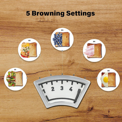 Simple Deluxe Stainless Steel Toaster, 2 Slice, Extra Wide Slot & Removable Crumb Tray, 5 Shade Options,