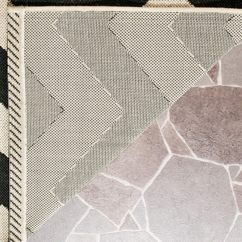SAFAVIEH Courtyard Collection Runner Rug - 2'3" x 6'7", Black & Beige, Chevron Design, Non-Shedding & Easy Care,