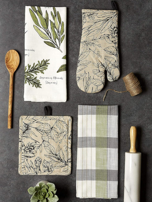 Set 3 4 DII Kitchen Gift Collection, Pot Holder & Dish Towels, Fresh Herbs, Piece