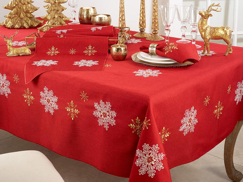 Saro Lifestyle Embroidered Snowflake Design Table Runner, Red, 16"x72"