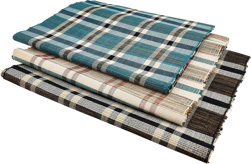 SARO LIFESTYLE Kalama Collection Plaid Woven Table Runner, 14" x 72", Turquoise Water Hyacinth