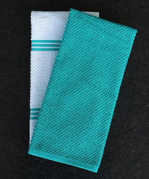 AMOUR INFINI Kitchen Towels - Pack of 4 Absorbent, Quick Drying Premium Cotton Tea Towels, 16x28 Inch, Turquoise