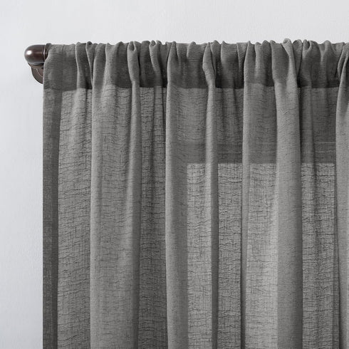 Clean Window Crushed Texture Anti-Dust Sheer Curtain Panel, 52" W x 63" L, Allergy/Pet Friendly, Gray