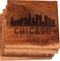 Chicago Coasters, Engraved Acacia Wood Drink Coasters with Chicago Skyline Design - Chicago Souvenirs (Set of 4)