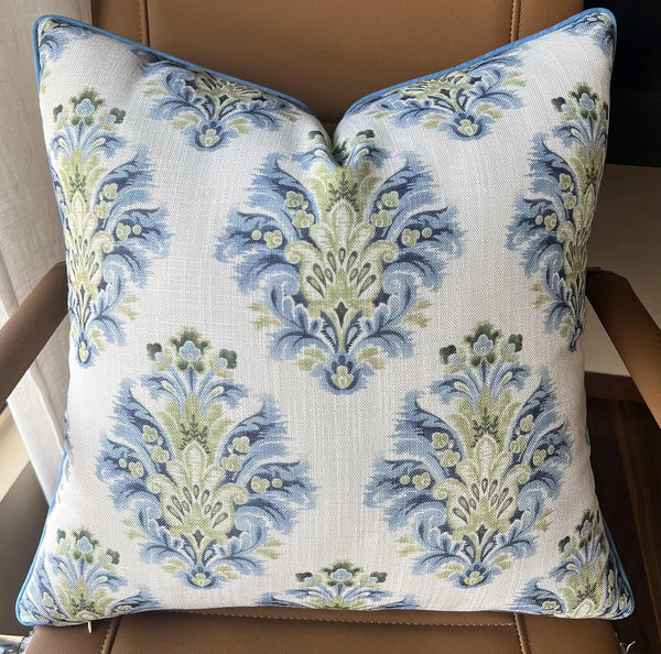 Haynes Damask Printed Decorative Square Accent Pillow Cover, 18x18 Inches, Blue for Living Room Decor