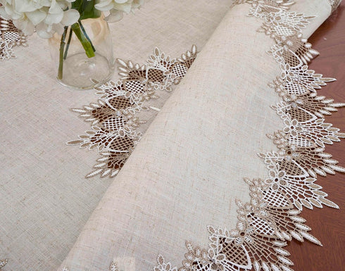 33 inches 33Round) Natural Linen Decorative Lace Doily Round Neutral Earth Tones Beige Lace Coffee Table Topper Dresser