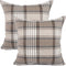 YOUR SMILE Set of 2 Retro Farmhouse Buffalo Tartan Chequer Stripe Plaid Cotton Linen Throw Pillow Case (Brown,