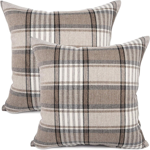 YOUR SMILE Set of 2 Retro Farmhouse Decorative Throw Pillow Case, Buffalo Tartan Plaid, Brown, 20x20inch