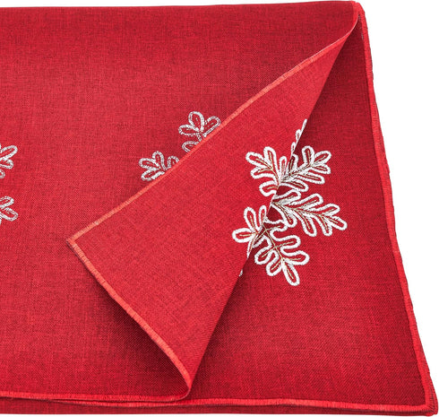 Saro Lifestyle Red Embroidered Snowflake Design Table Runner, 16"x90"