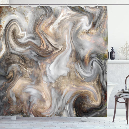 Ambesonne Marble Print Shower Curtain, Retro Style Watercolor Art, Cloth Fabric Bathroom Decor Set with Hooks, 69" W x